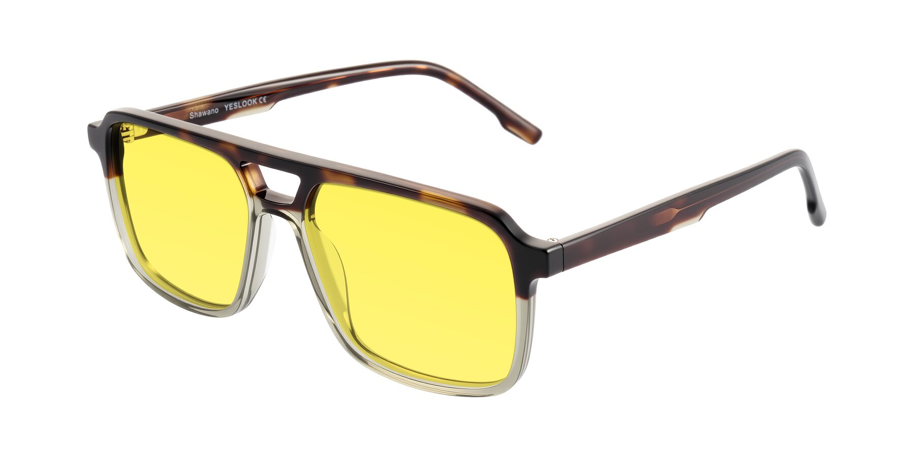 Angle of Shawano in Tortoise/Transparent Green with Medium Yellow Tinted Lenses