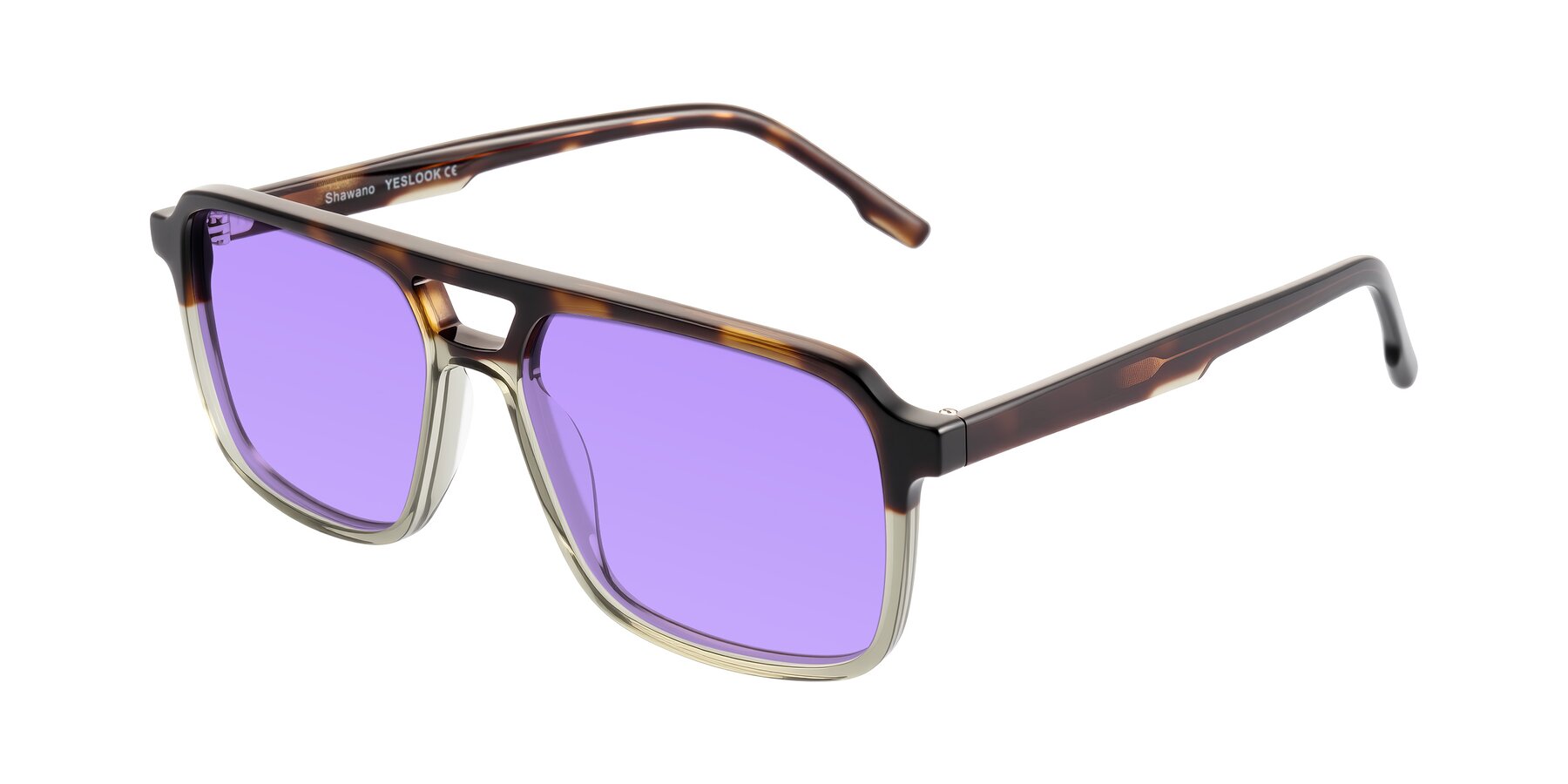 Angle of Shawano in Tortoise/Transparent Green with Medium Purple Tinted Lenses