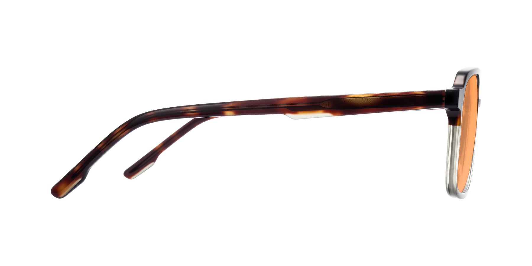 Side of Shawano in Tortoise/Transparent Green with Medium Orange Tinted Lenses