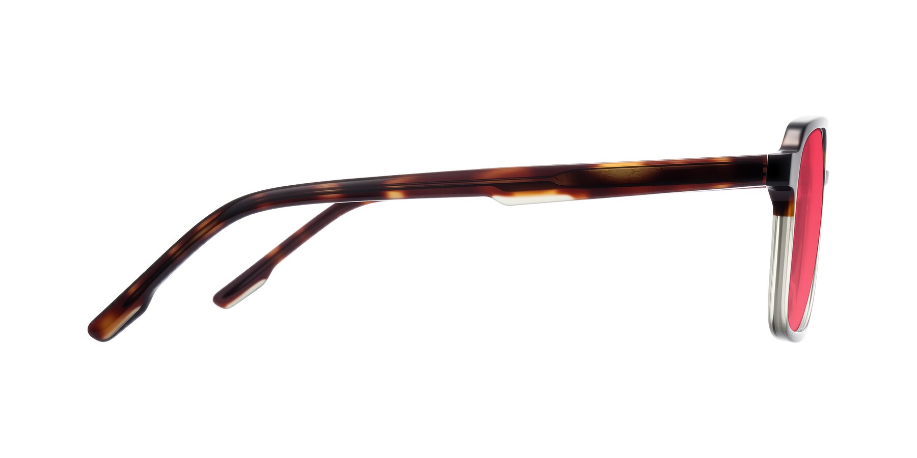 Side of Shawano in Tortoise/Transparent Green with Red Tinted Lenses