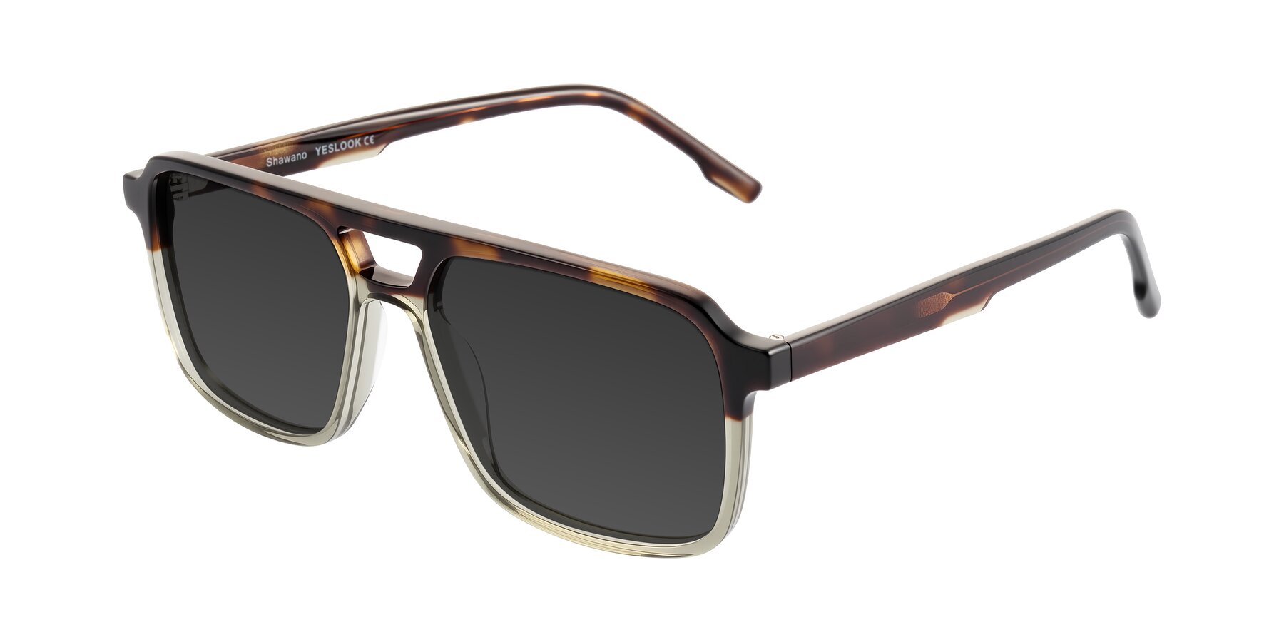 Angle of Shawano in Tortoise/Transparent Green with Gray Tinted Lenses