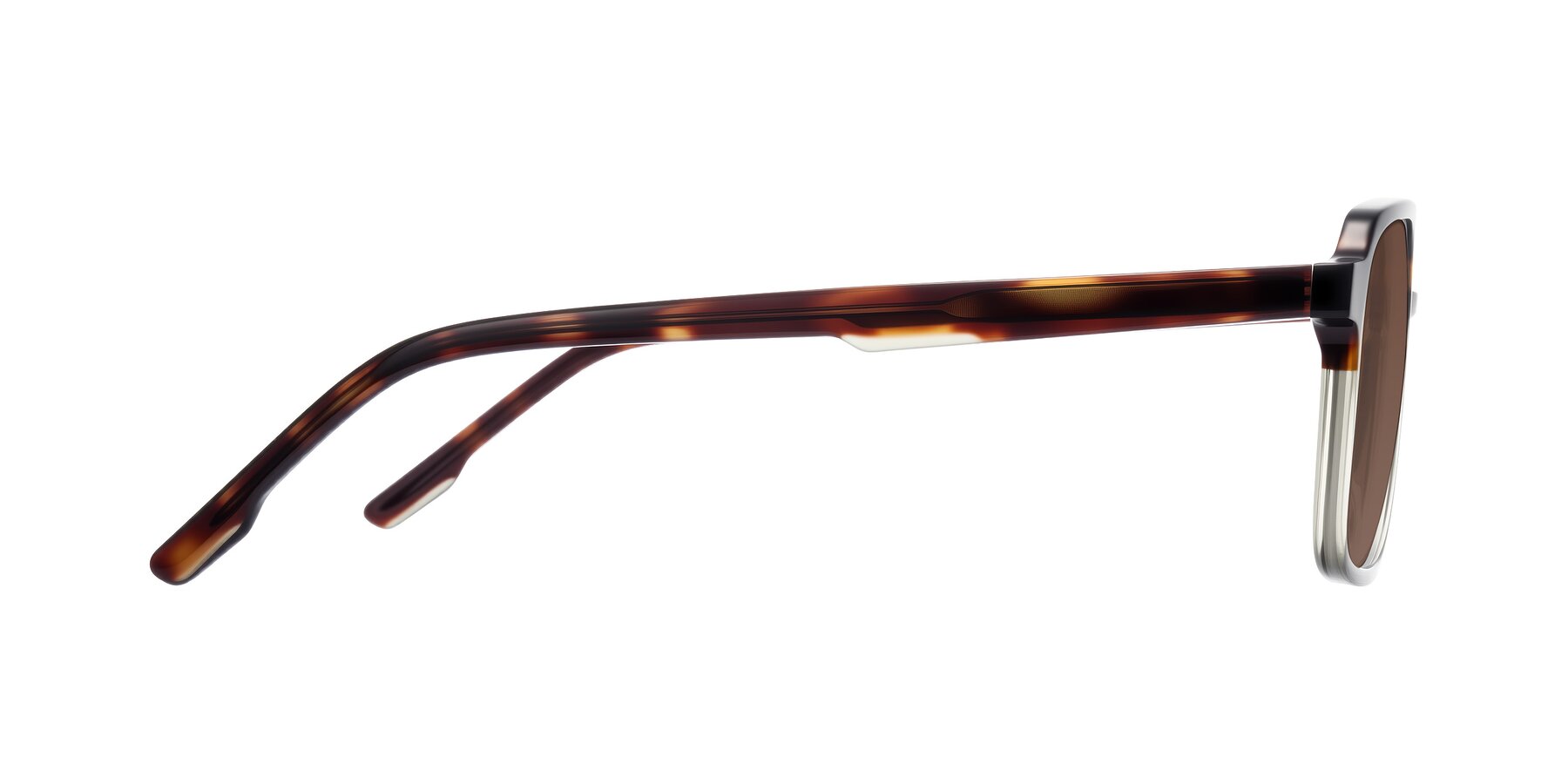 Side of Shawano in Tortoise/Transparent Green with Brown Tinted Lenses