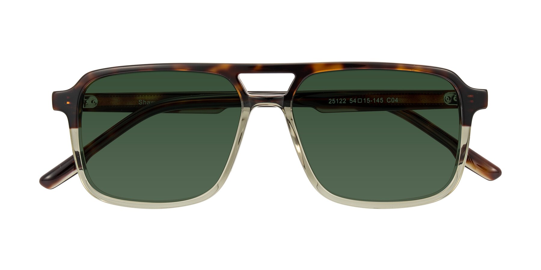 Folded Front of Shawano in Tortoise/Transparent Green with Green Tinted Lenses