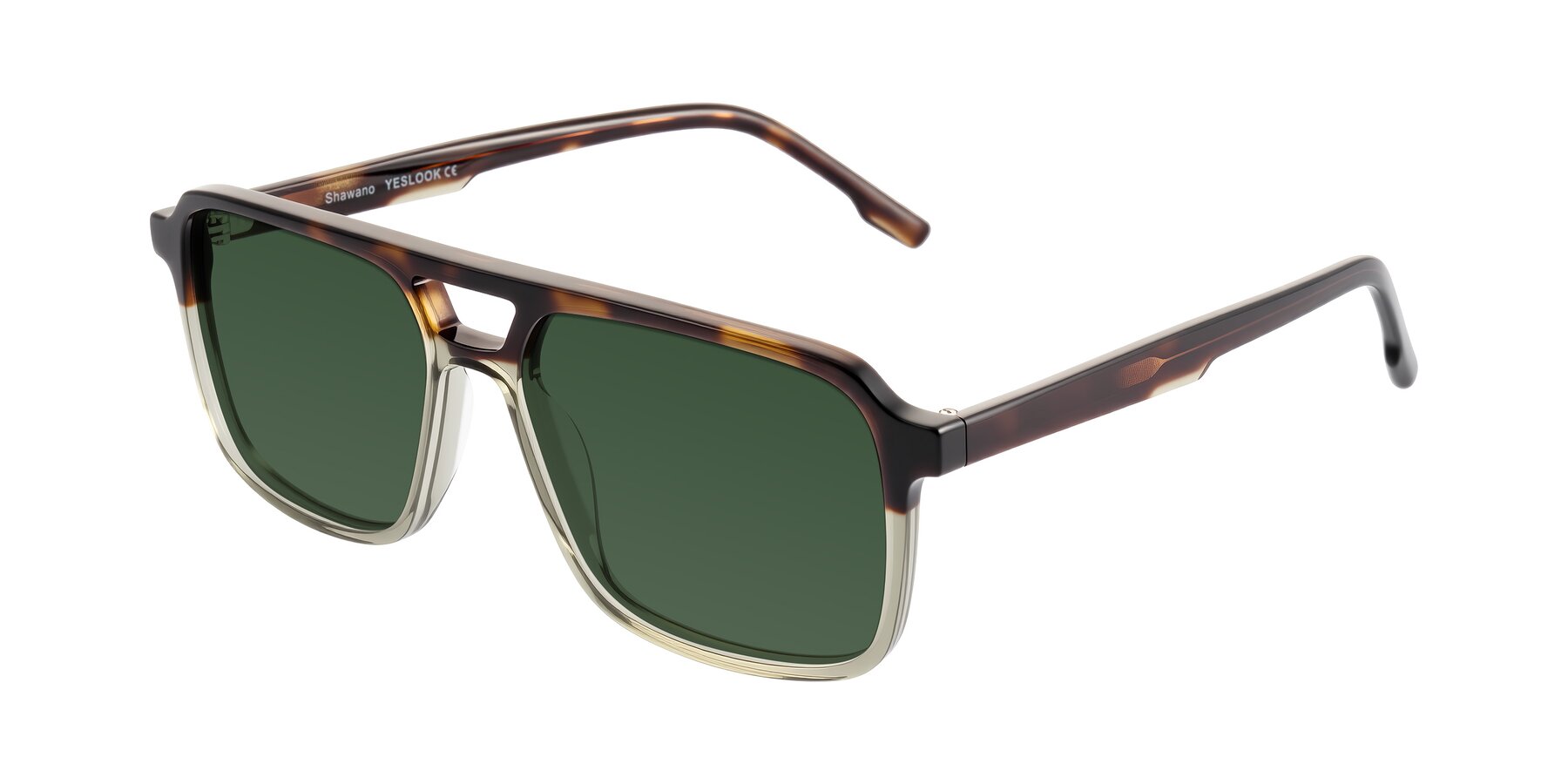 Angle of Shawano in Tortoise/Transparent Green with Green Tinted Lenses