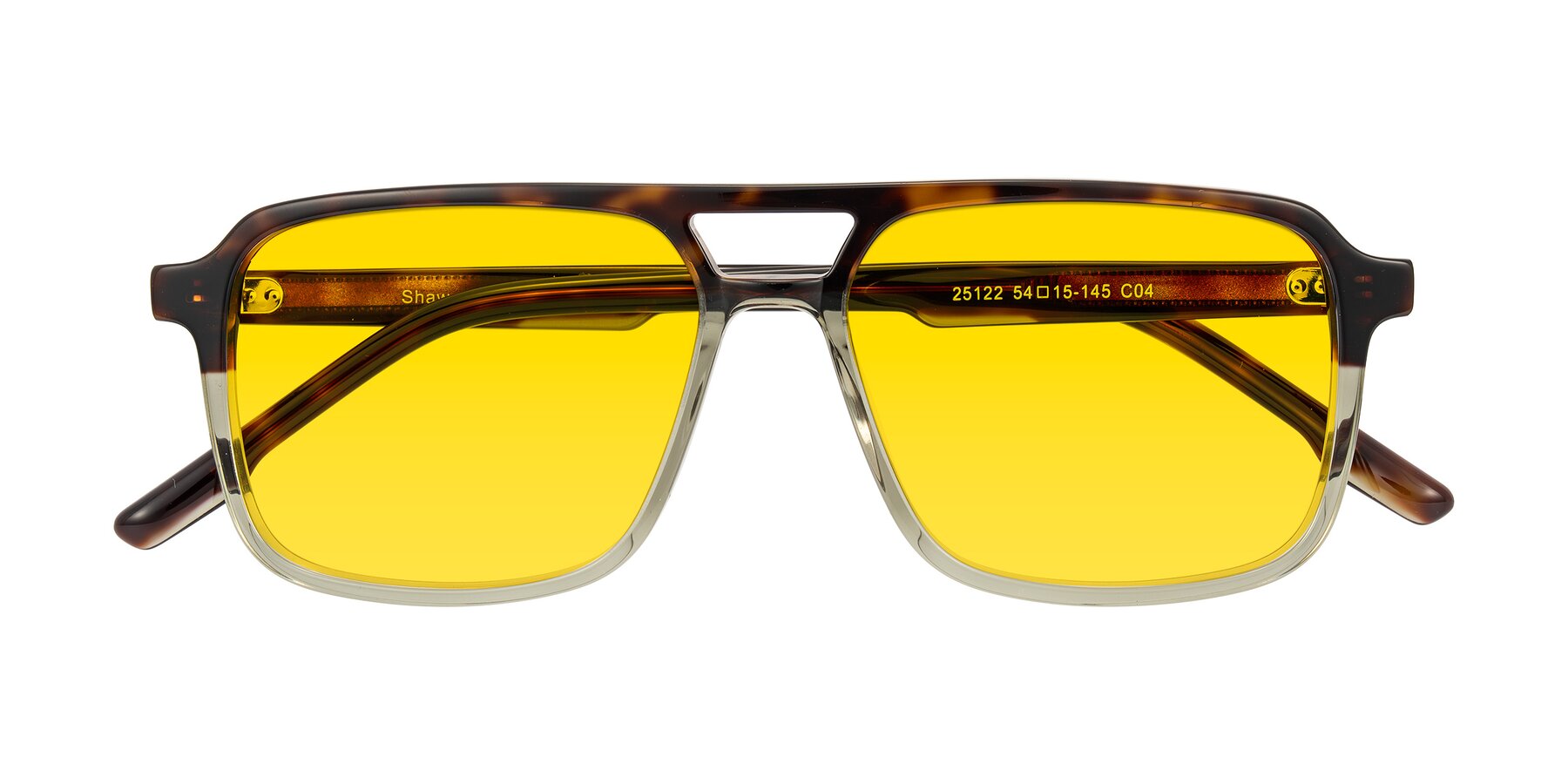 Folded Front of Shawano in Tortoise/Transparent Green with Yellow Tinted Lenses