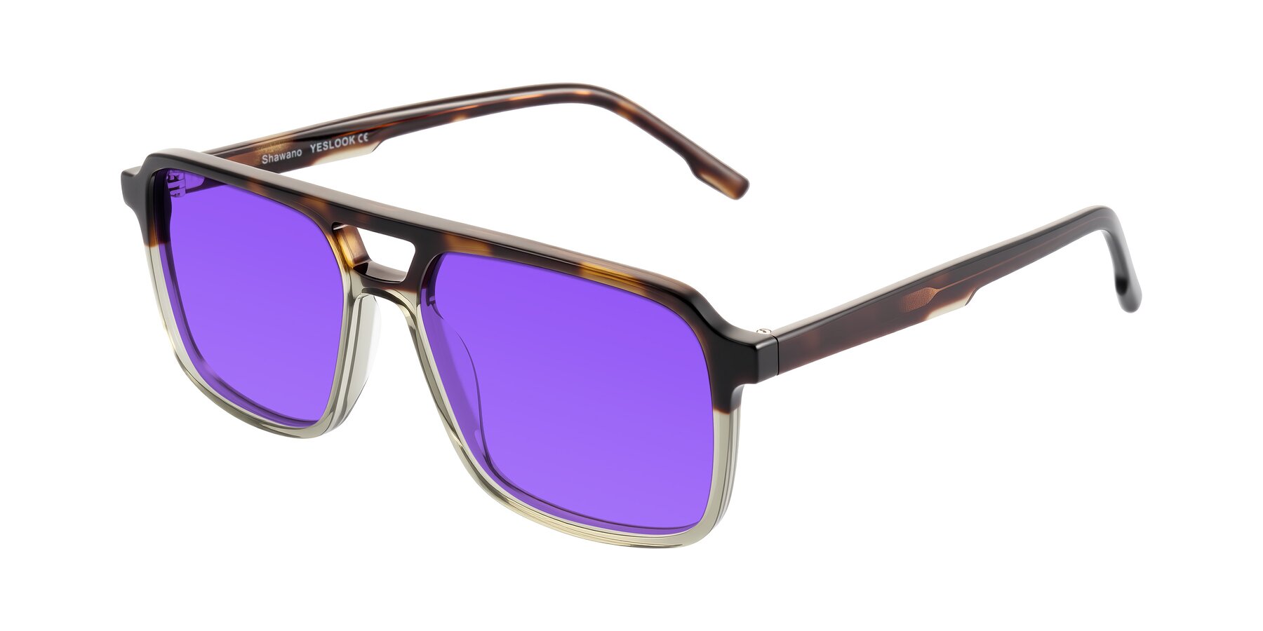 Angle of Shawano in Tortoise/Transparent Green with Purple Tinted Lenses