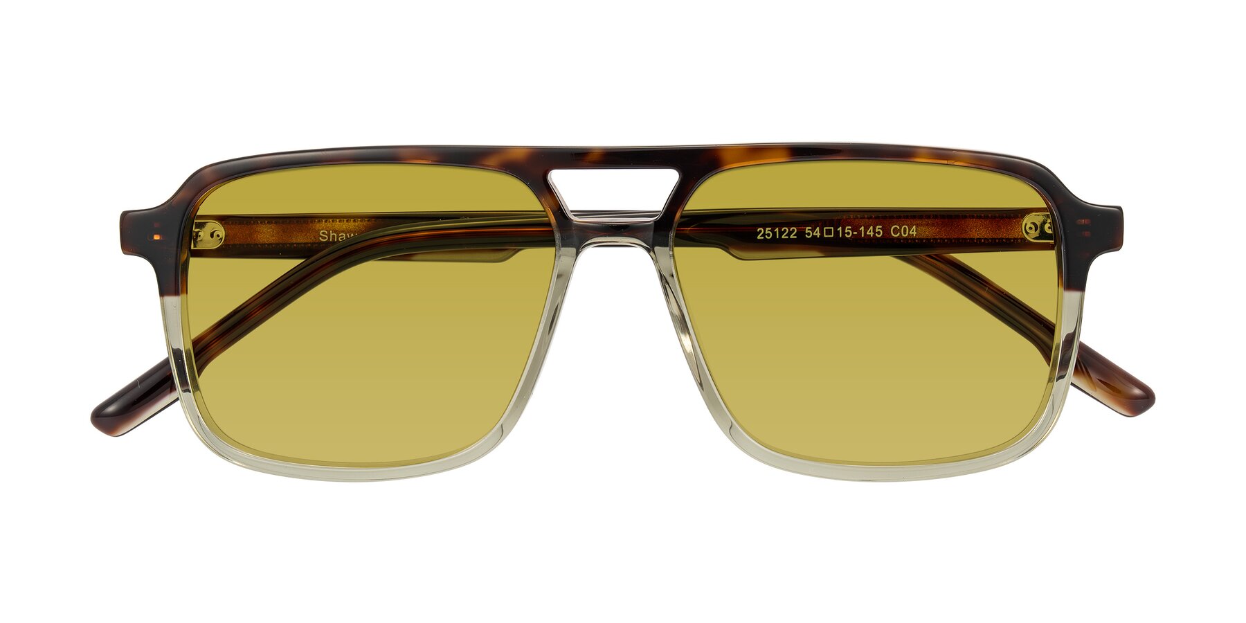 Folded Front of Shawano in Tortoise/Transparent Green with Champagne Tinted Lenses