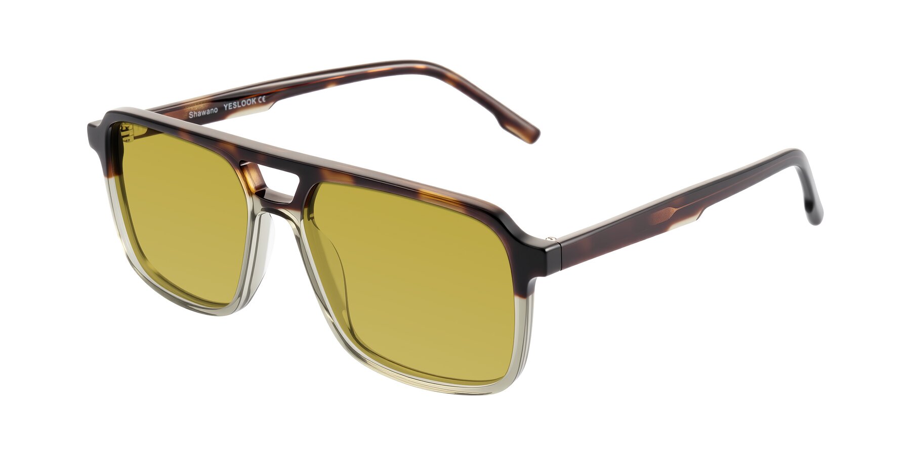 Angle of Shawano in Tortoise/Transparent Green with Champagne Tinted Lenses