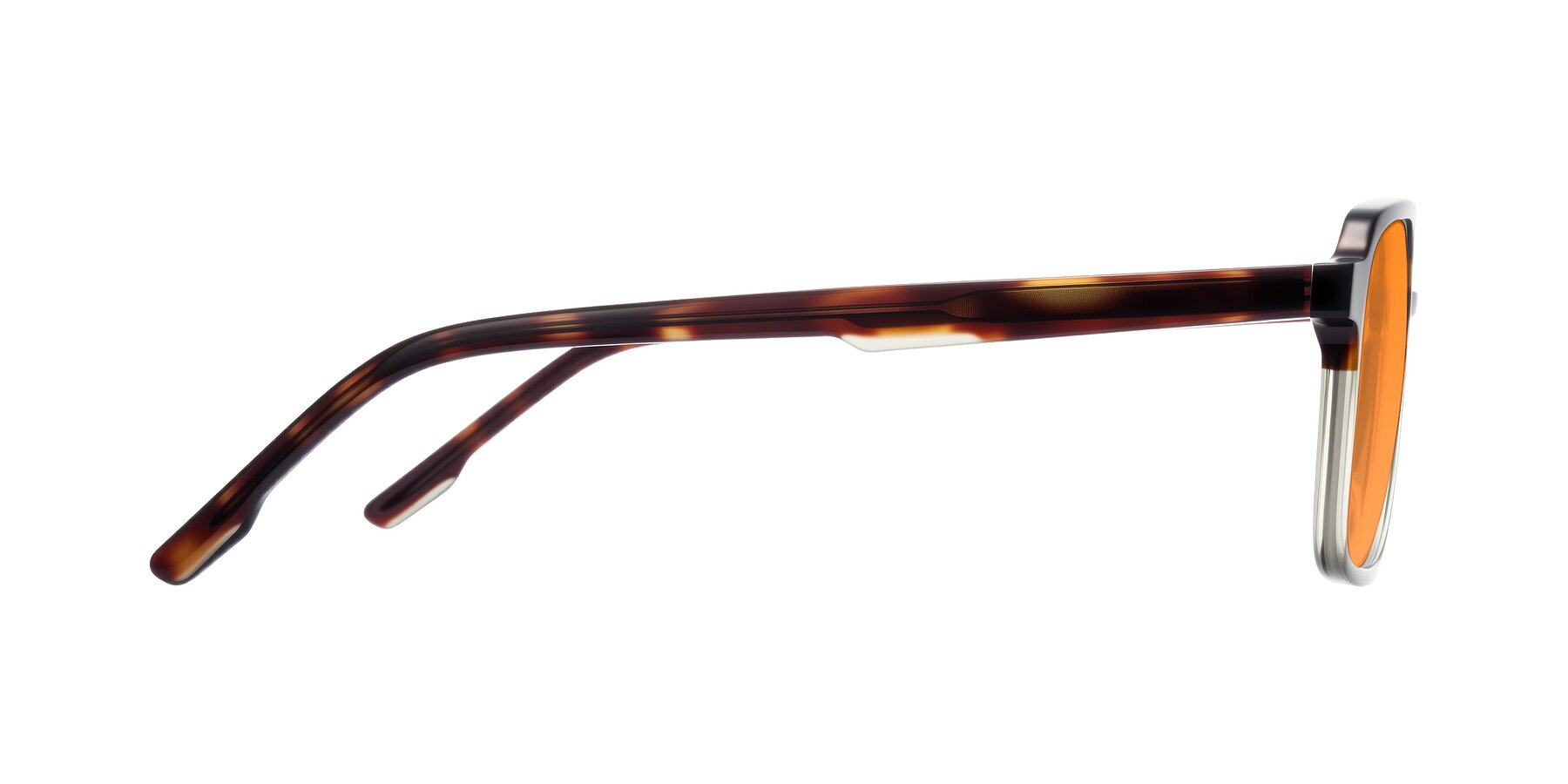 Side of Shawano in Tortoise/Transparent Green with Orange Tinted Lenses
