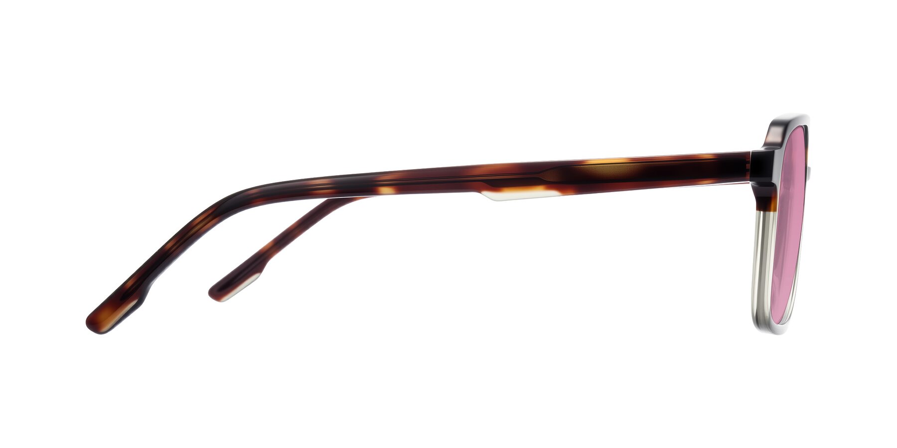 Side of Shawano in Tortoise/Transparent Green with Medium Wine Tinted Lenses