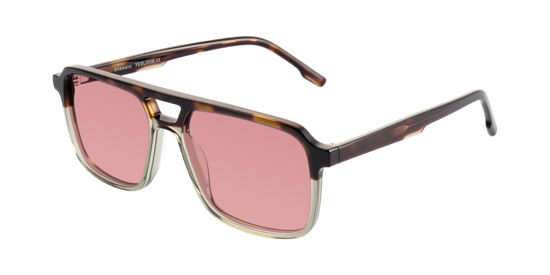 Angle of Shawano in Tortoise/Transparent Green with Medium Garnet Tinted Lenses