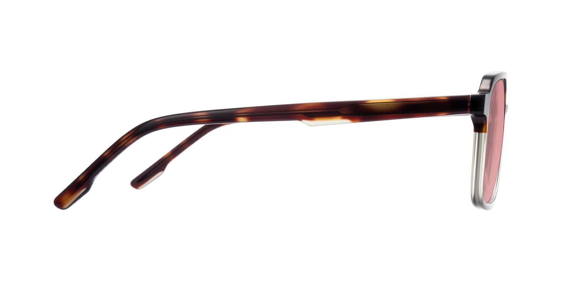 Side of Shawano in Tortoise/Transparent Green with Medium Garnet Tinted Lenses