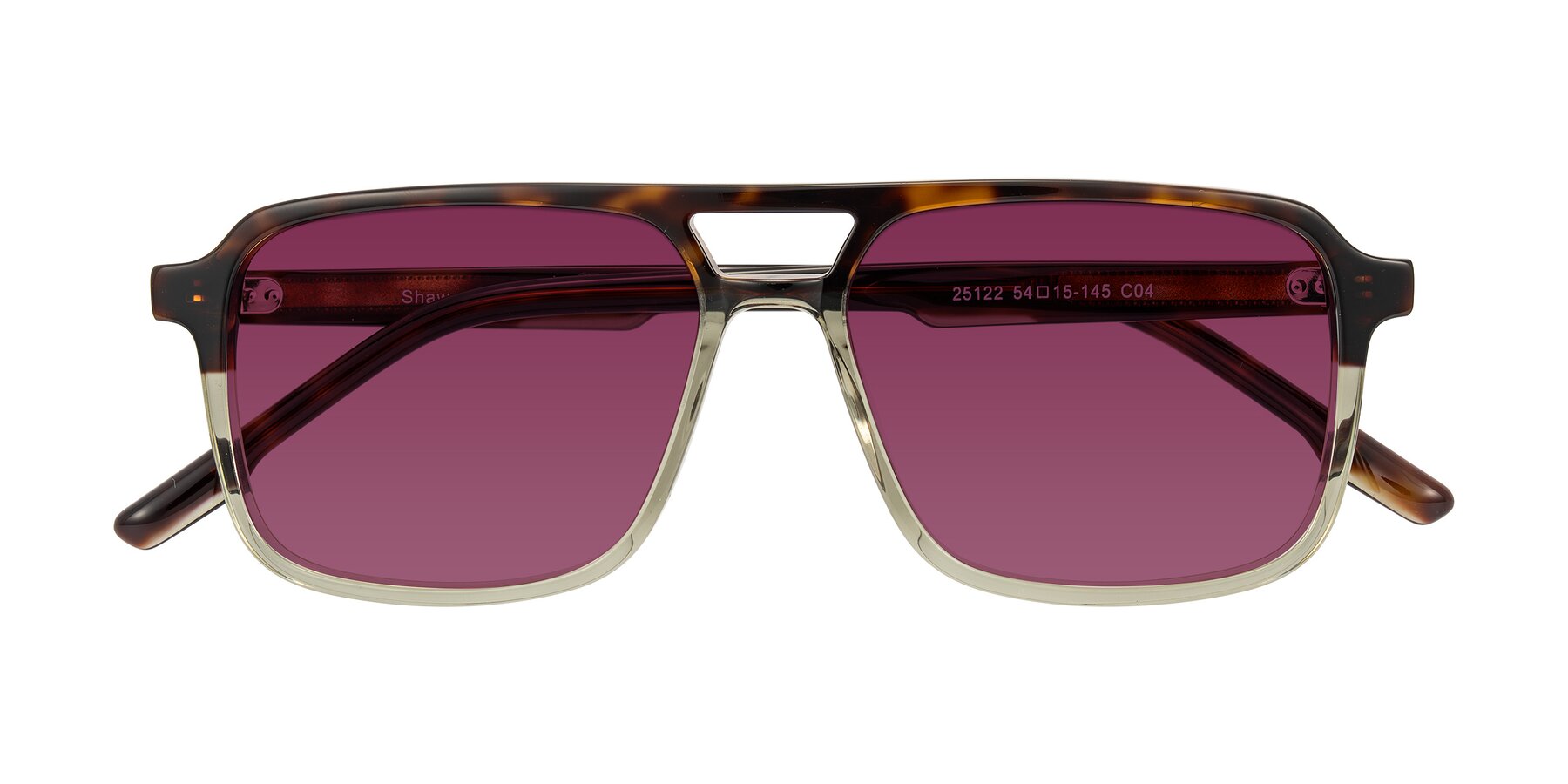 Folded Front of Shawano in Tortoise/Transparent Green with Wine Tinted Lenses