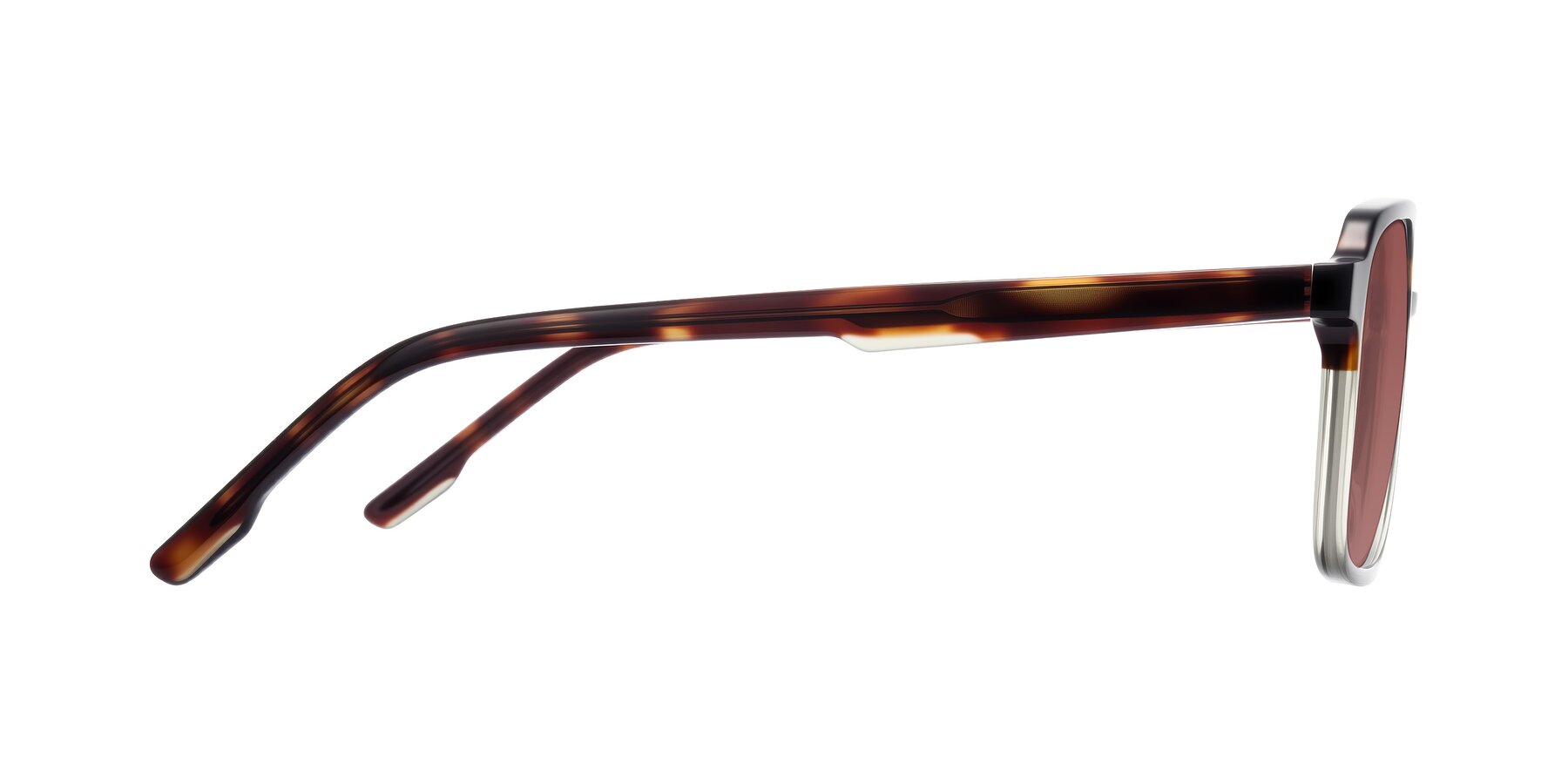 Side of Shawano in Tortoise/Transparent Green with Garnet Tinted Lenses