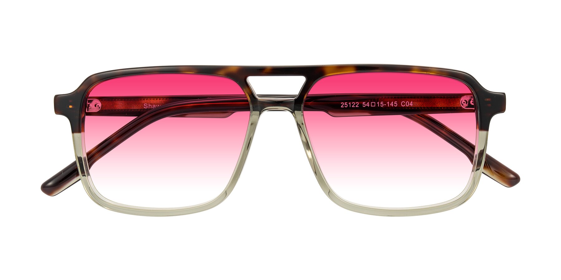 Folded Front of Shawano in Tortoise/Transparent Green with Pink Gradient Lenses
