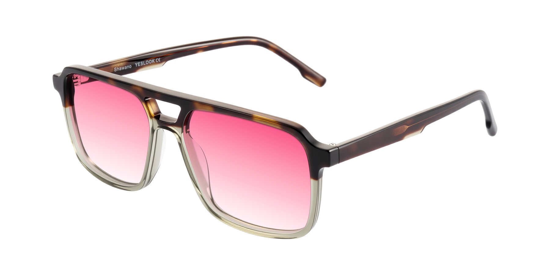 Angle of Shawano in Tortoise/Transparent Green with Pink Gradient Lenses