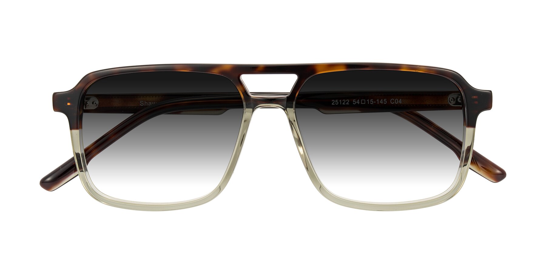Folded Front of Shawano in Tortoise/Transparent Green with Gray Gradient Lenses