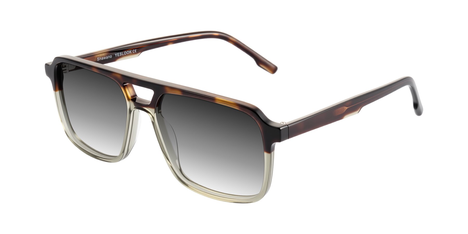Angle of Shawano in Tortoise/Transparent Green with Gray Gradient Lenses