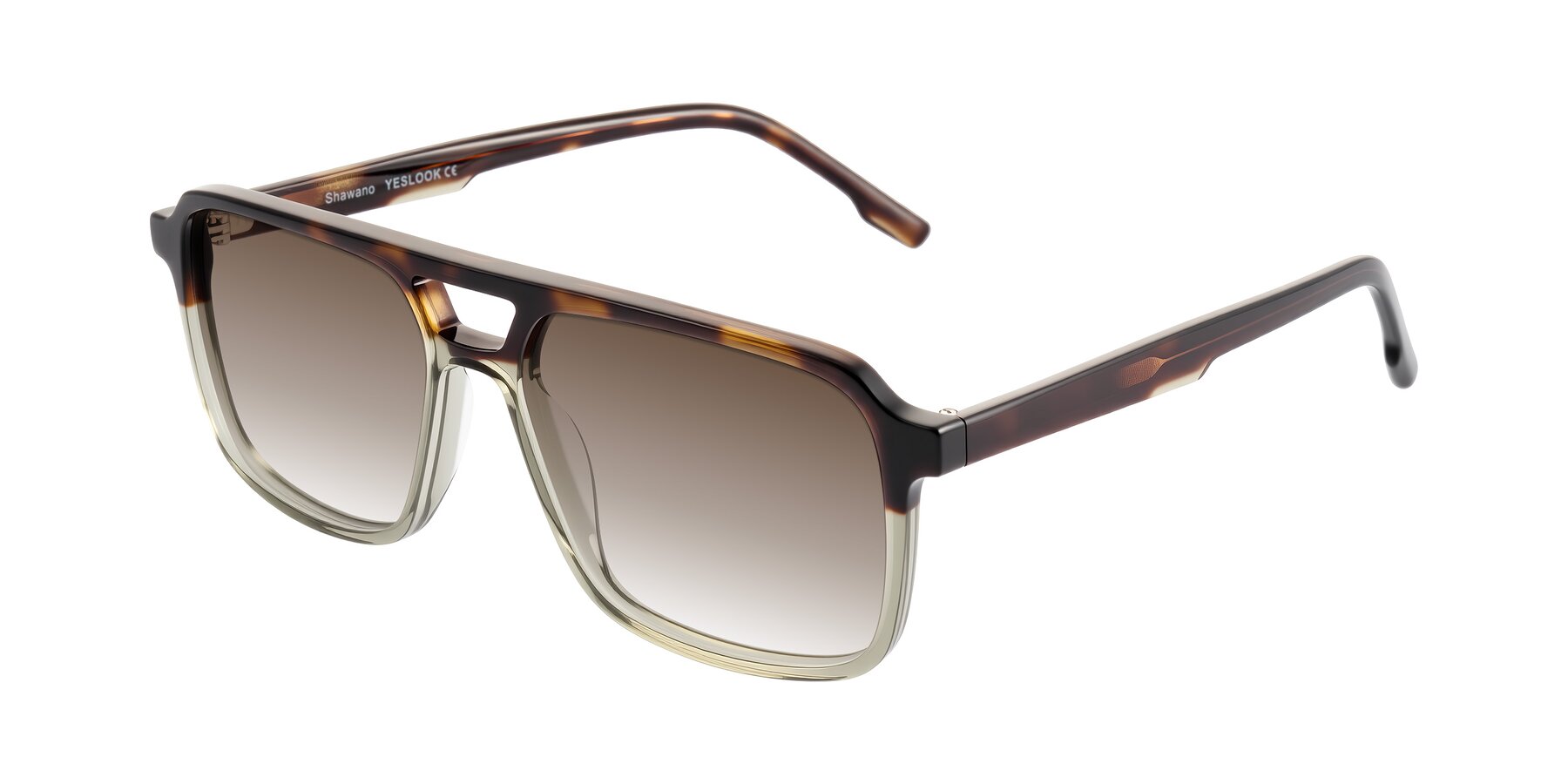 Angle of Shawano in Tortoise/Transparent Green with Brown Gradient Lenses