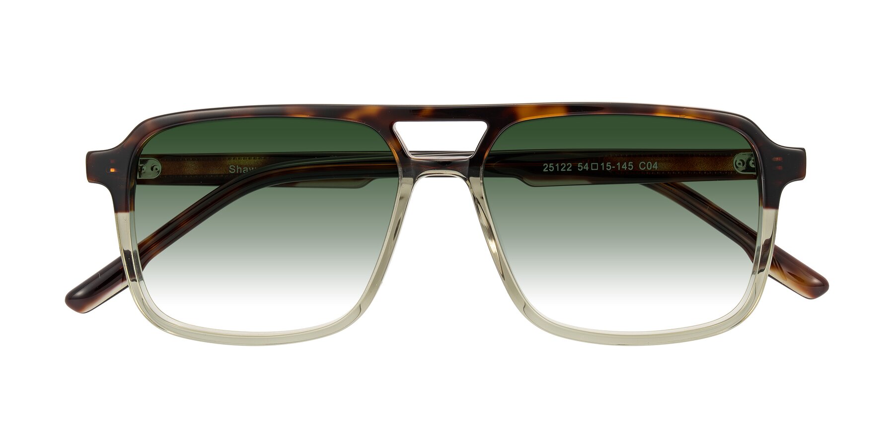 Folded Front of Shawano in Tortoise/Transparent Green with Green Gradient Lenses