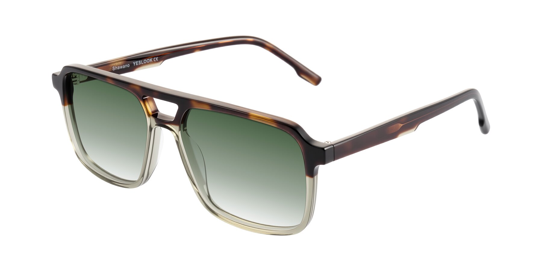Angle of Shawano in Tortoise/Transparent Green with Green Gradient Lenses