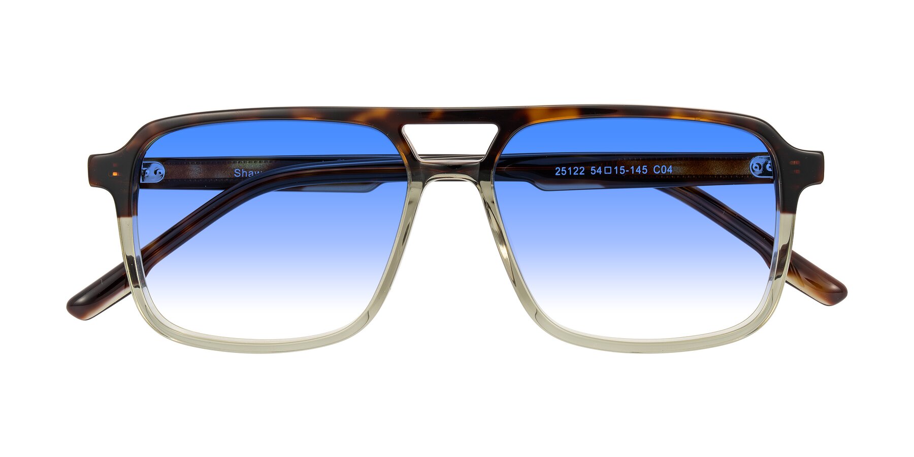 Folded Front of Shawano in Tortoise/Transparent Green with Blue Gradient Lenses