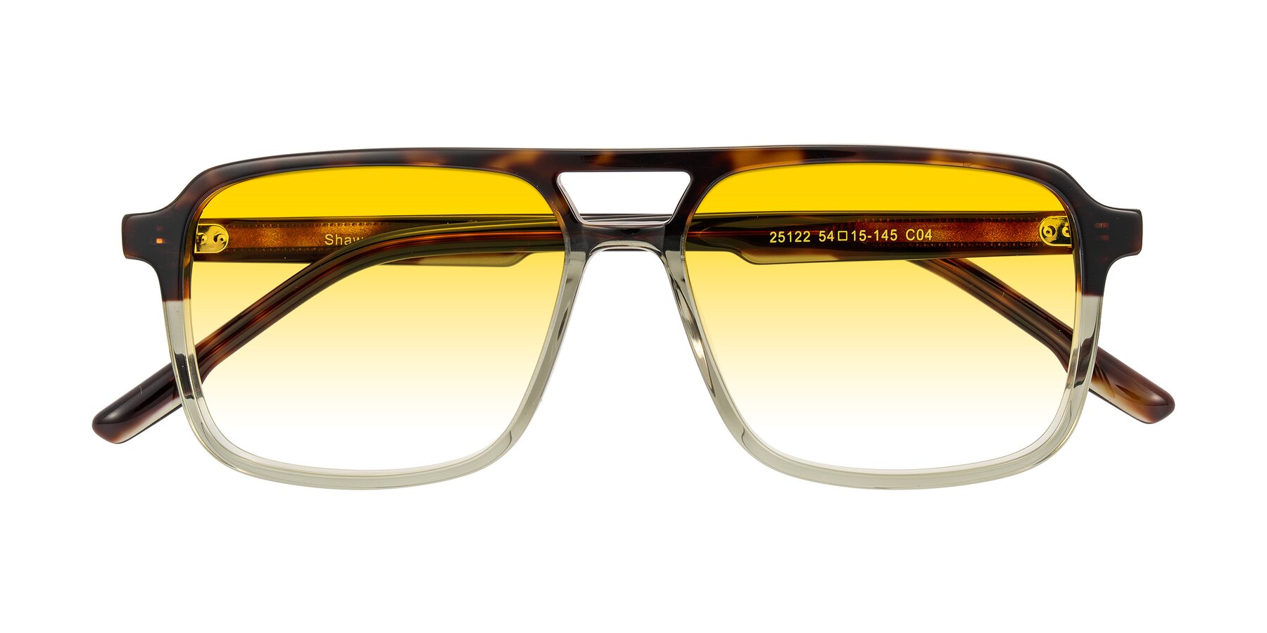 Folded Front of Shawano in Tortoise/Transparent Green with Yellow Gradient Lenses