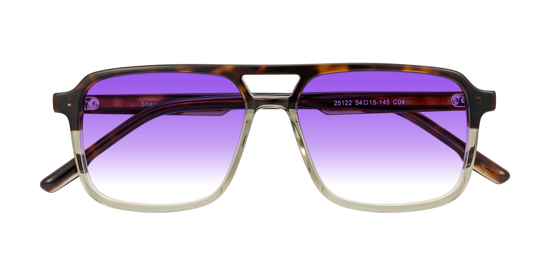 Folded Front of Shawano in Tortoise/Transparent Green with Purple Gradient Lenses