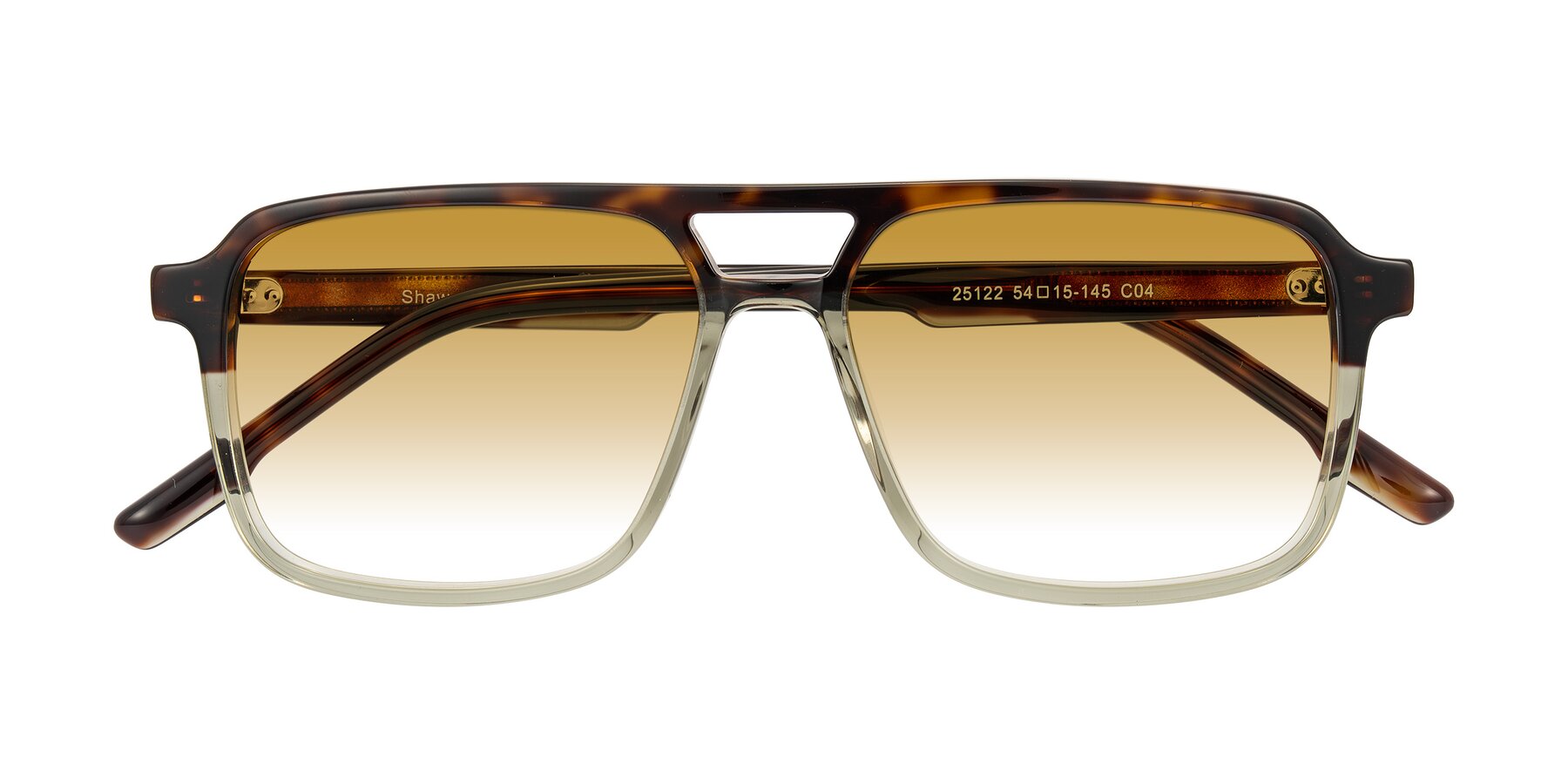 Folded Front of Shawano in Tortoise/Transparent Green with Champagne Gradient Lenses