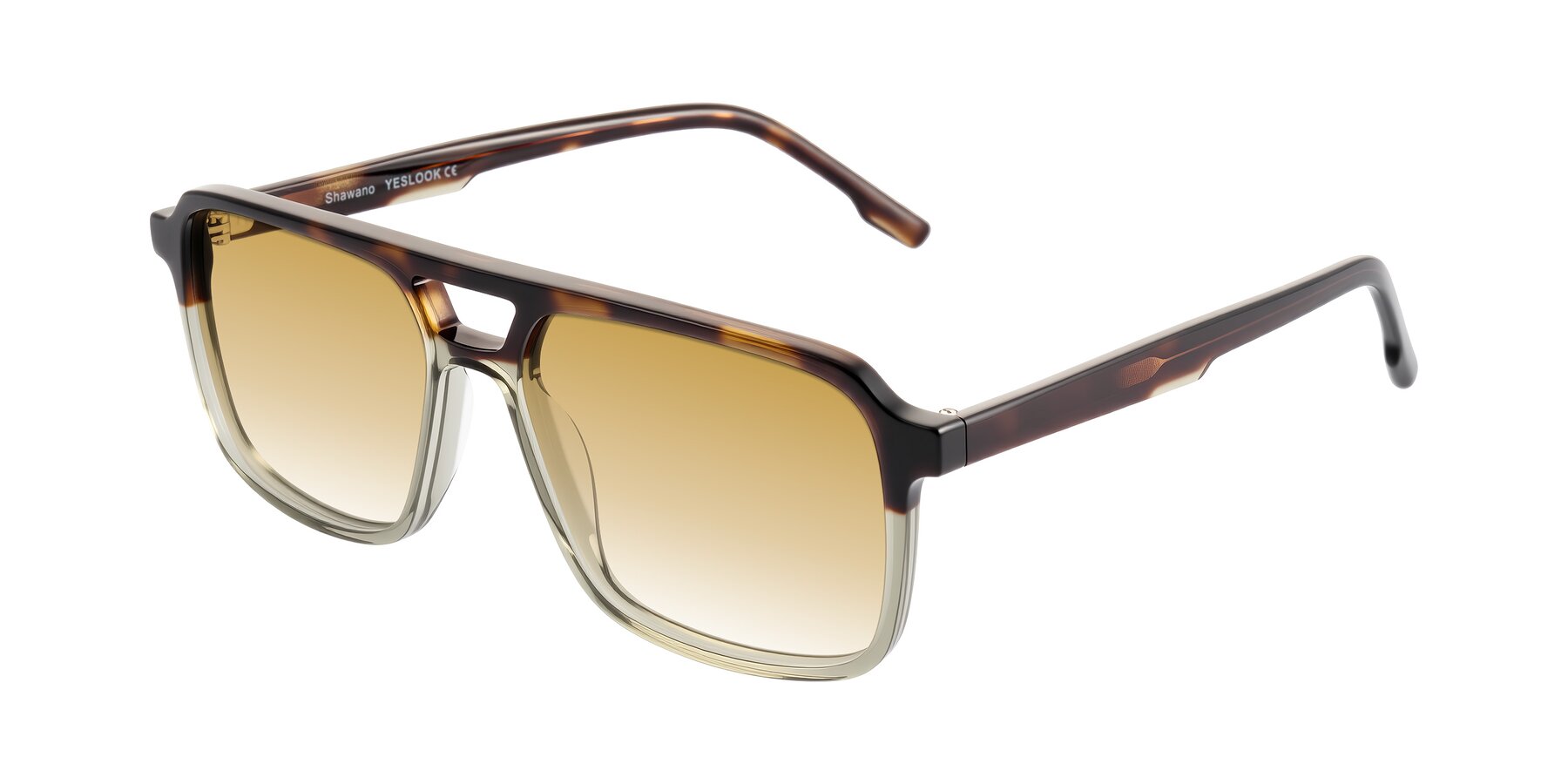 Angle of Shawano in Tortoise/Transparent Green with Champagne Gradient Lenses