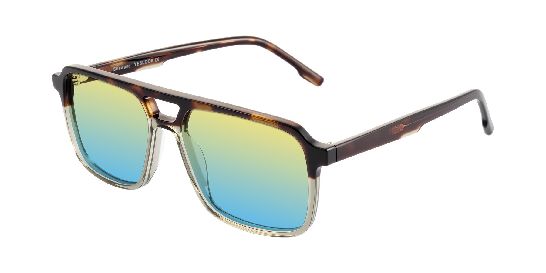 Angle of Shawano in Tortoise/Transparent Green with Yellow / Blue Gradient Lenses