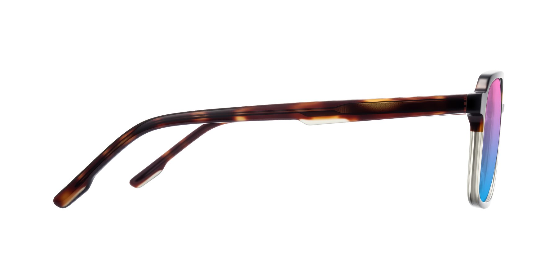 Side of Shawano in Tortoise/Transparent Green with Pink / Blue Gradient Lenses