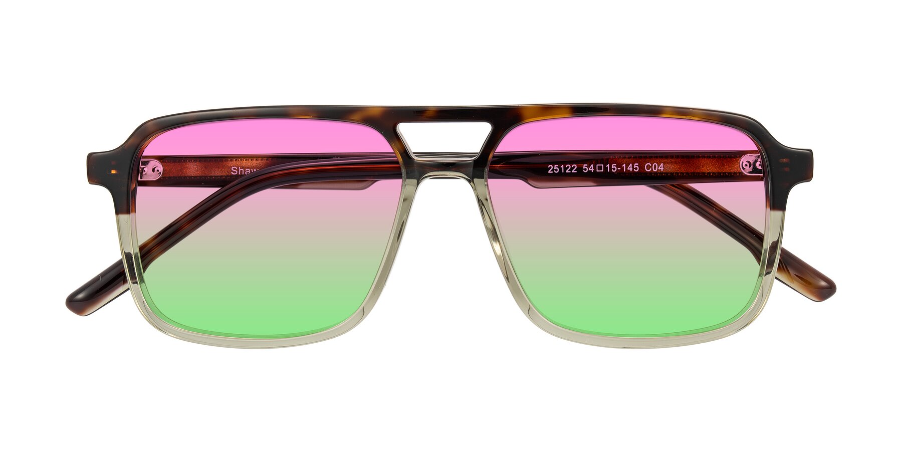 Folded Front of Shawano in Tortoise/Transparent Green with Pink / Green Gradient Lenses