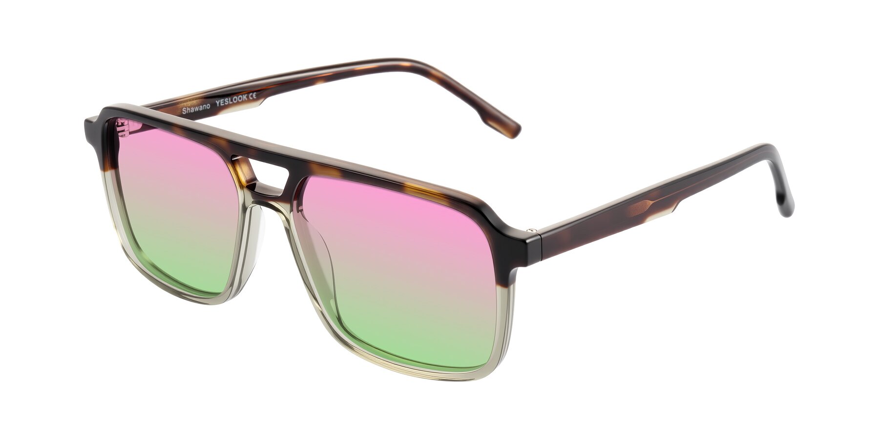 Angle of Shawano in Tortoise/Transparent Green with Pink / Green Gradient Lenses