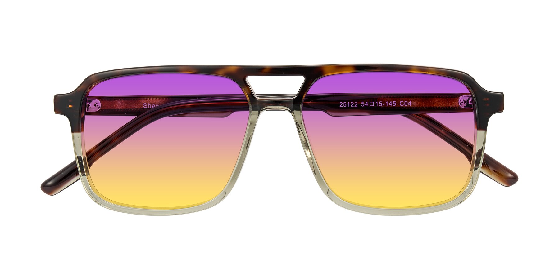 Folded Front of Shawano in Tortoise/Transparent Green with Purple / Yellow Gradient Lenses