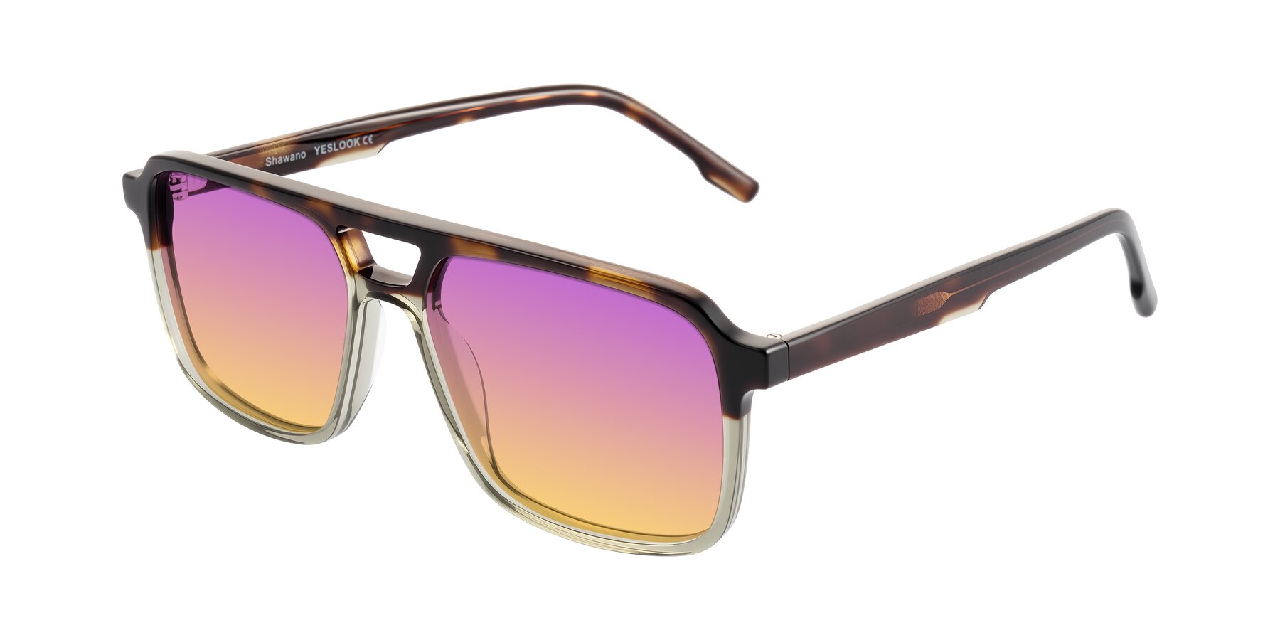 Angle of Shawano in Tortoise/Transparent Green with Purple / Yellow Gradient Lenses
