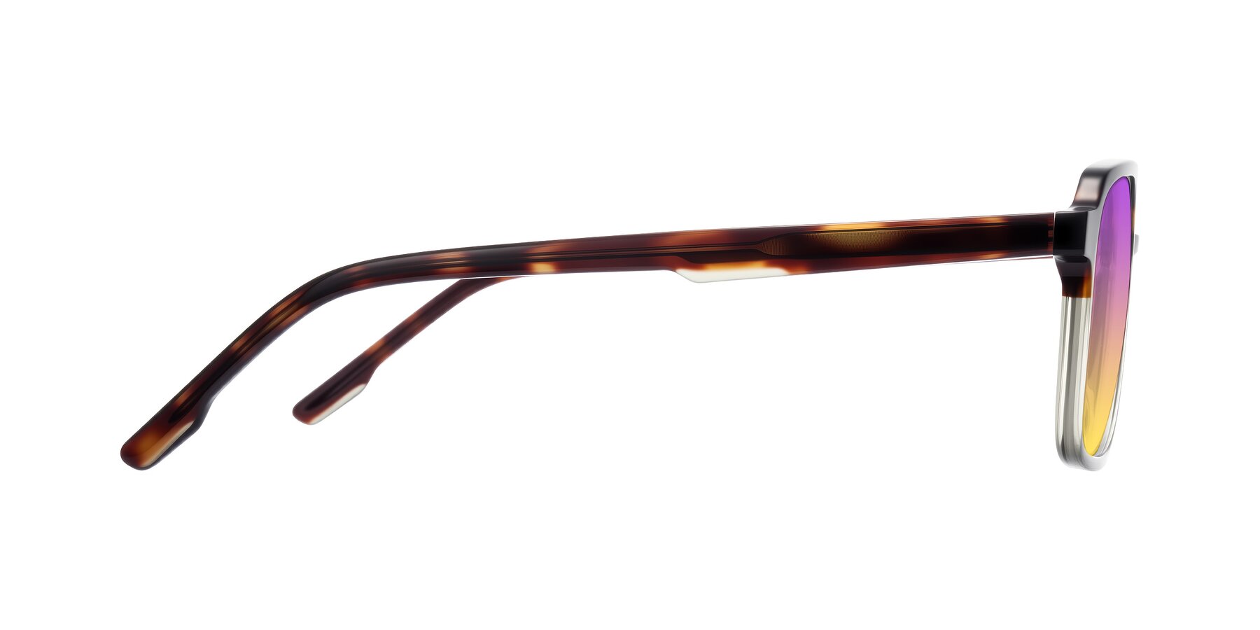 Side of Shawano in Tortoise/Transparent Green with Purple / Yellow Gradient Lenses