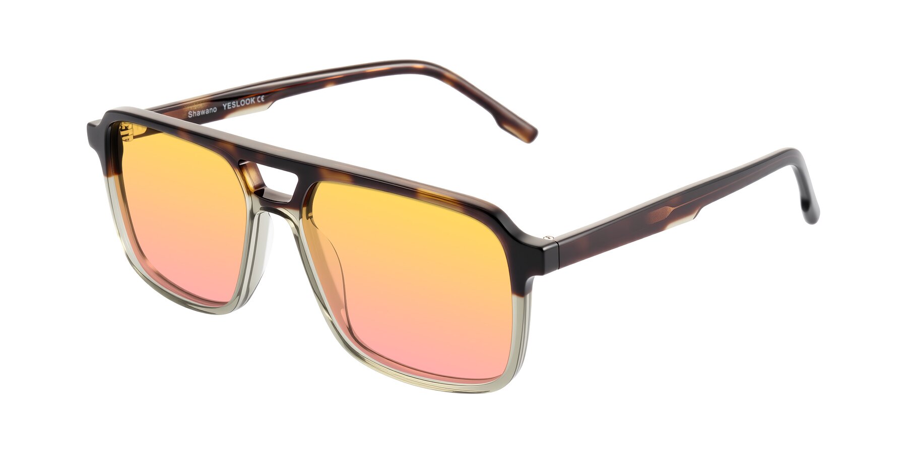 Angle of Shawano in Tortoise/Transparent Green with Yellow / Pink Gradient Lenses