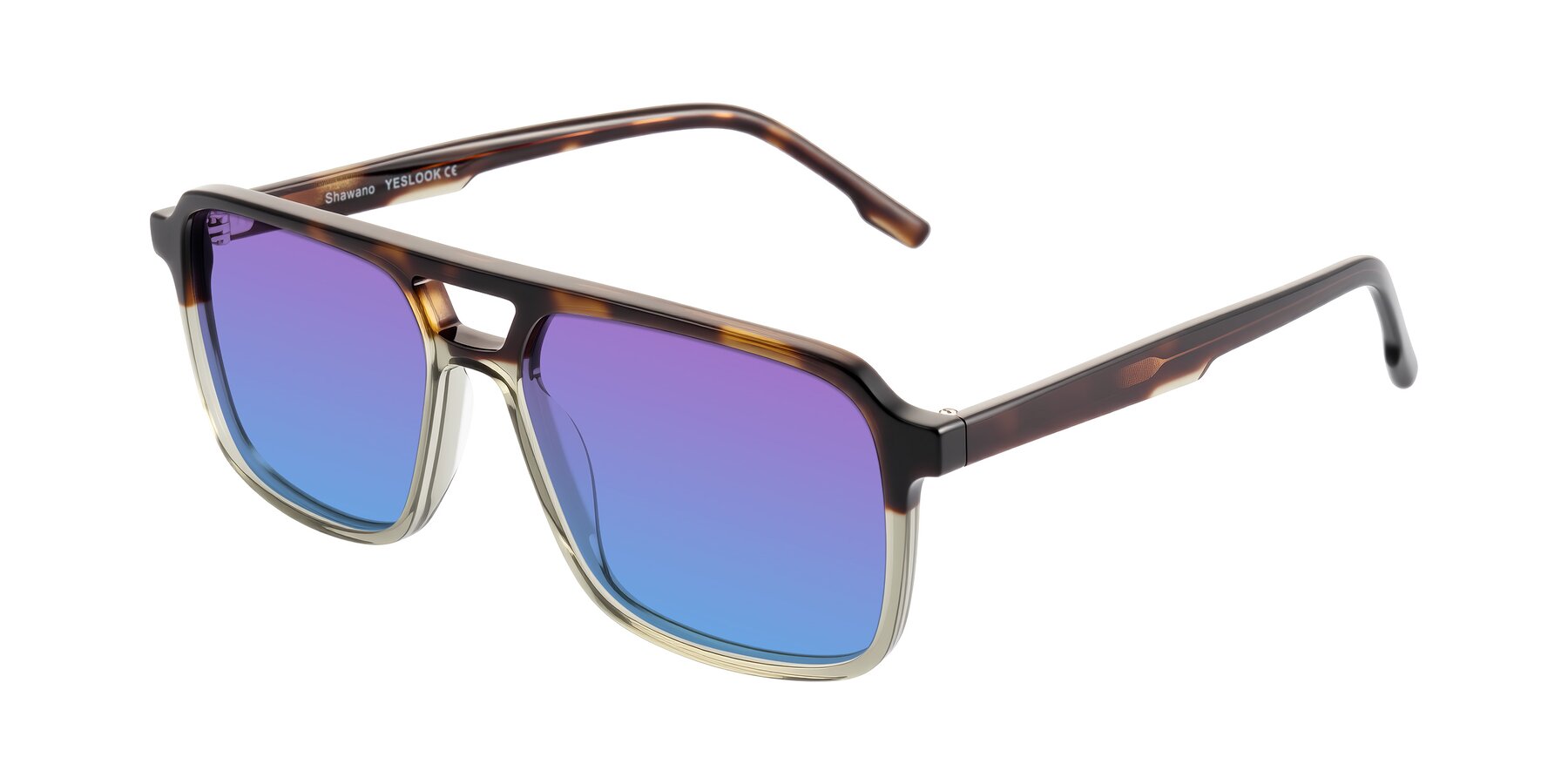 Angle of Shawano in Tortoise/Transparent Green with Purple / Blue Gradient Lenses
