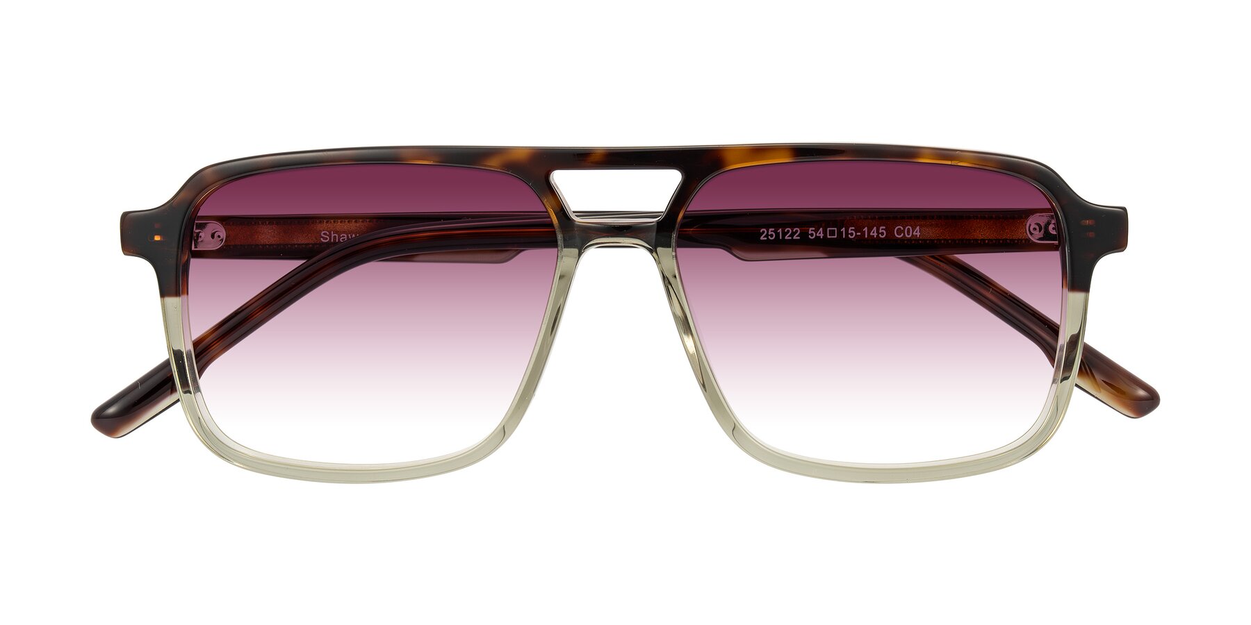 Folded Front of Shawano in Tortoise/Transparent Green with Wine Gradient Lenses