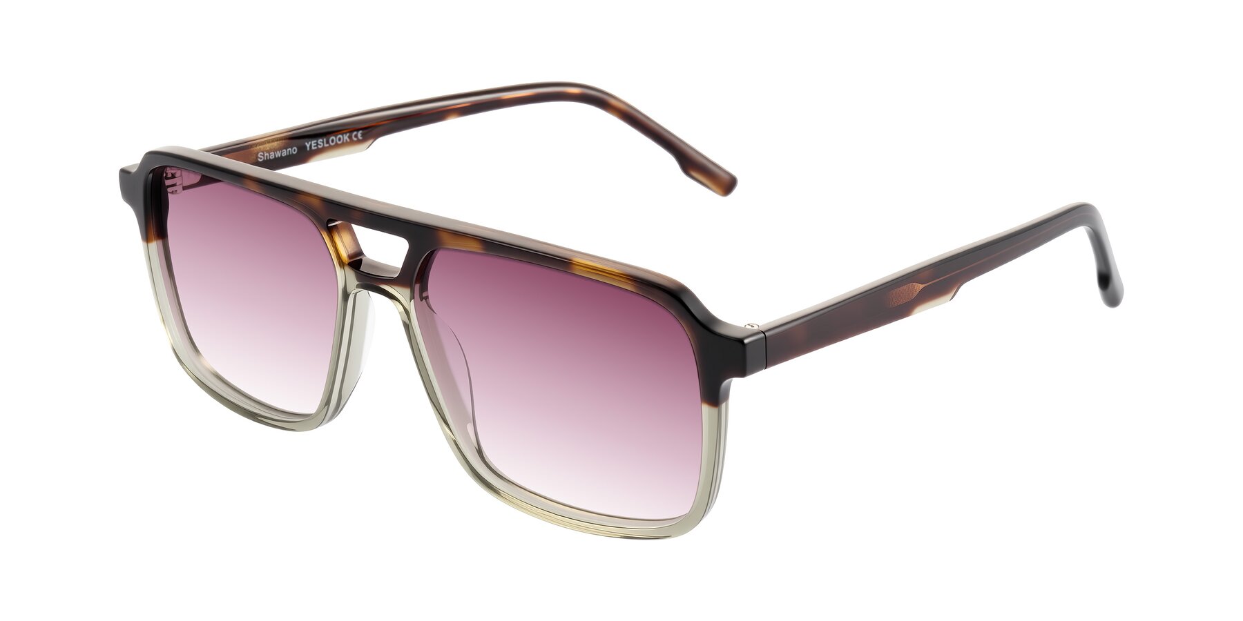Angle of Shawano in Tortoise/Transparent Green with Wine Gradient Lenses