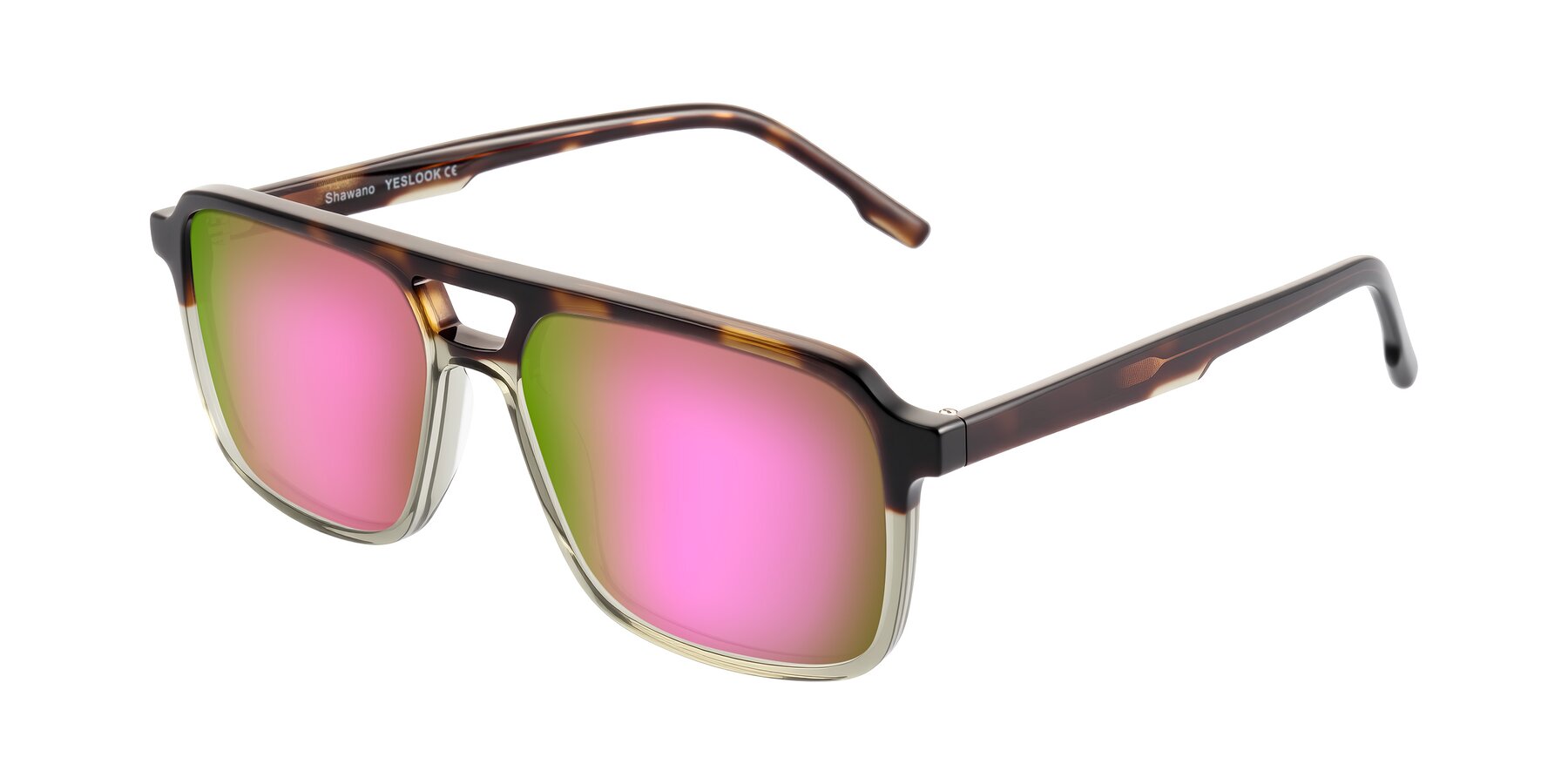 Angle of Shawano in Tortoise/Transparent Green with Pink Mirrored Lenses