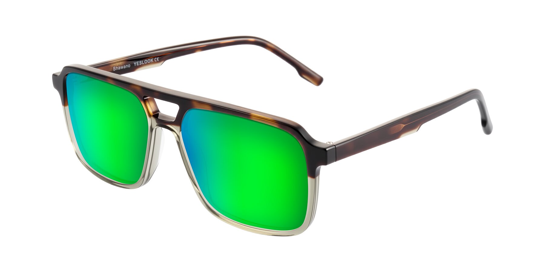 Angle of Shawano in Tortoise/Transparent Green with Green Mirrored Lenses