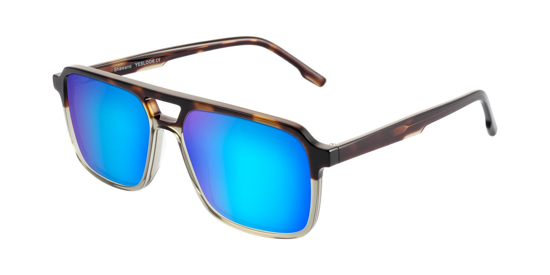 Angle of Shawano in Tortoise/Transparent Green with Blue Mirrored Lenses