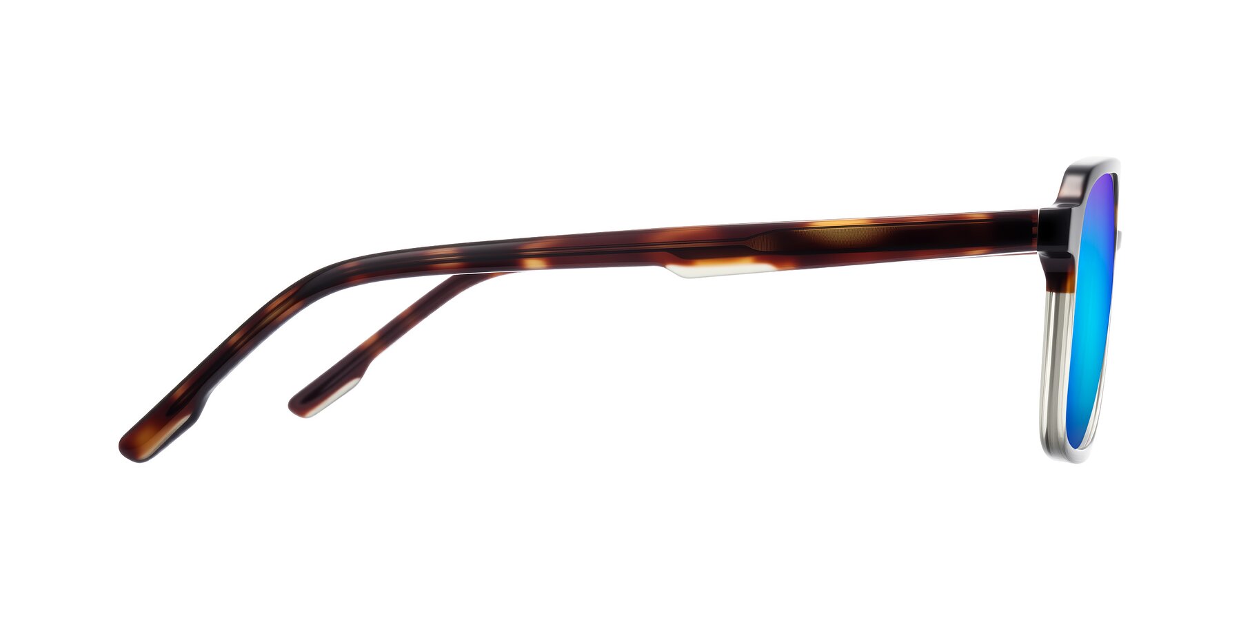 Side of Shawano in Tortoise/Transparent Green with Blue Mirrored Lenses