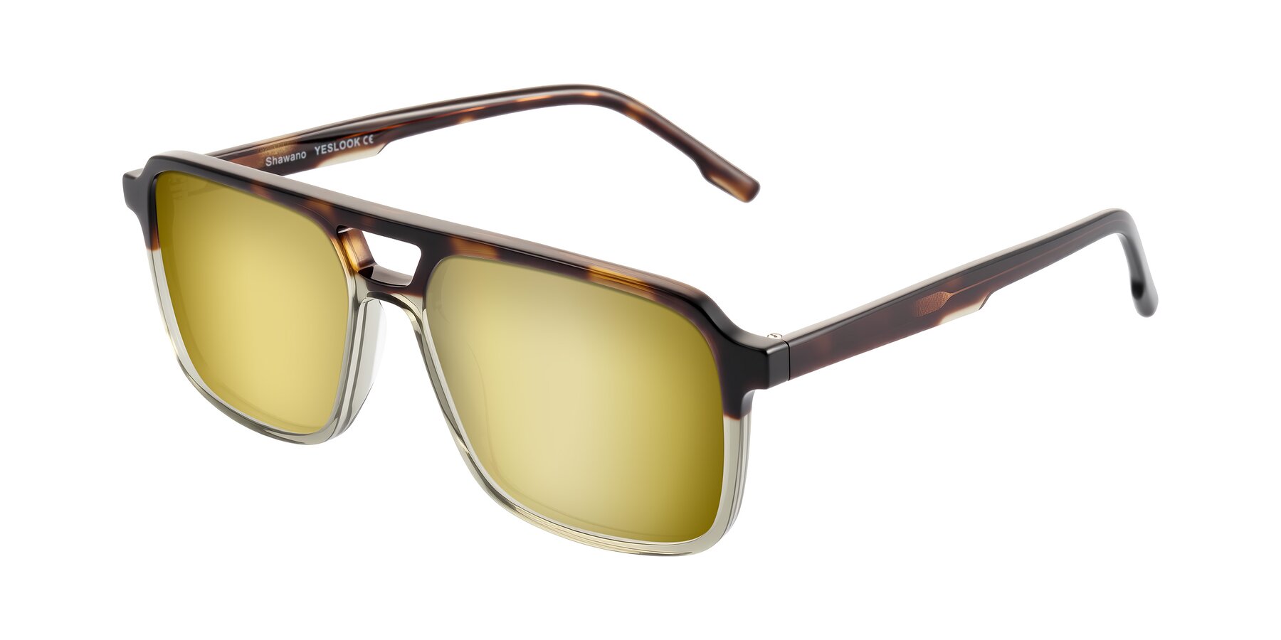 Angle of Shawano in Tortoise/Transparent Green with Gold Mirrored Lenses