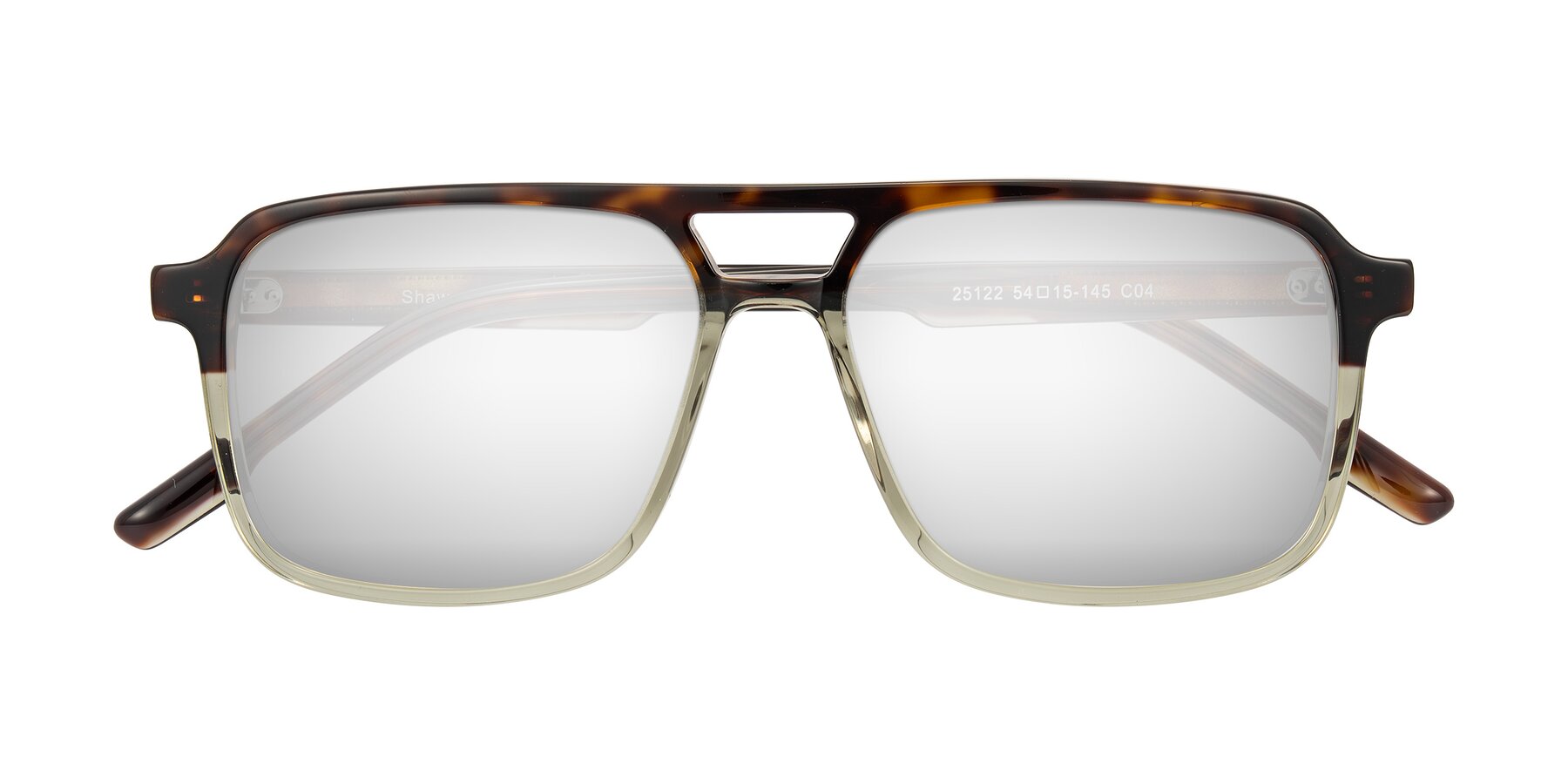 Folded Front of Shawano in Tortoise/Transparent Green with Silver Mirrored Lenses