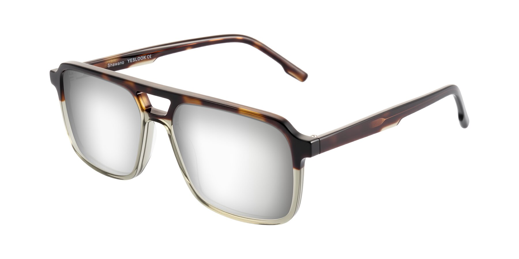 Angle of Shawano in Tortoise/Transparent Green with Silver Mirrored Lenses
