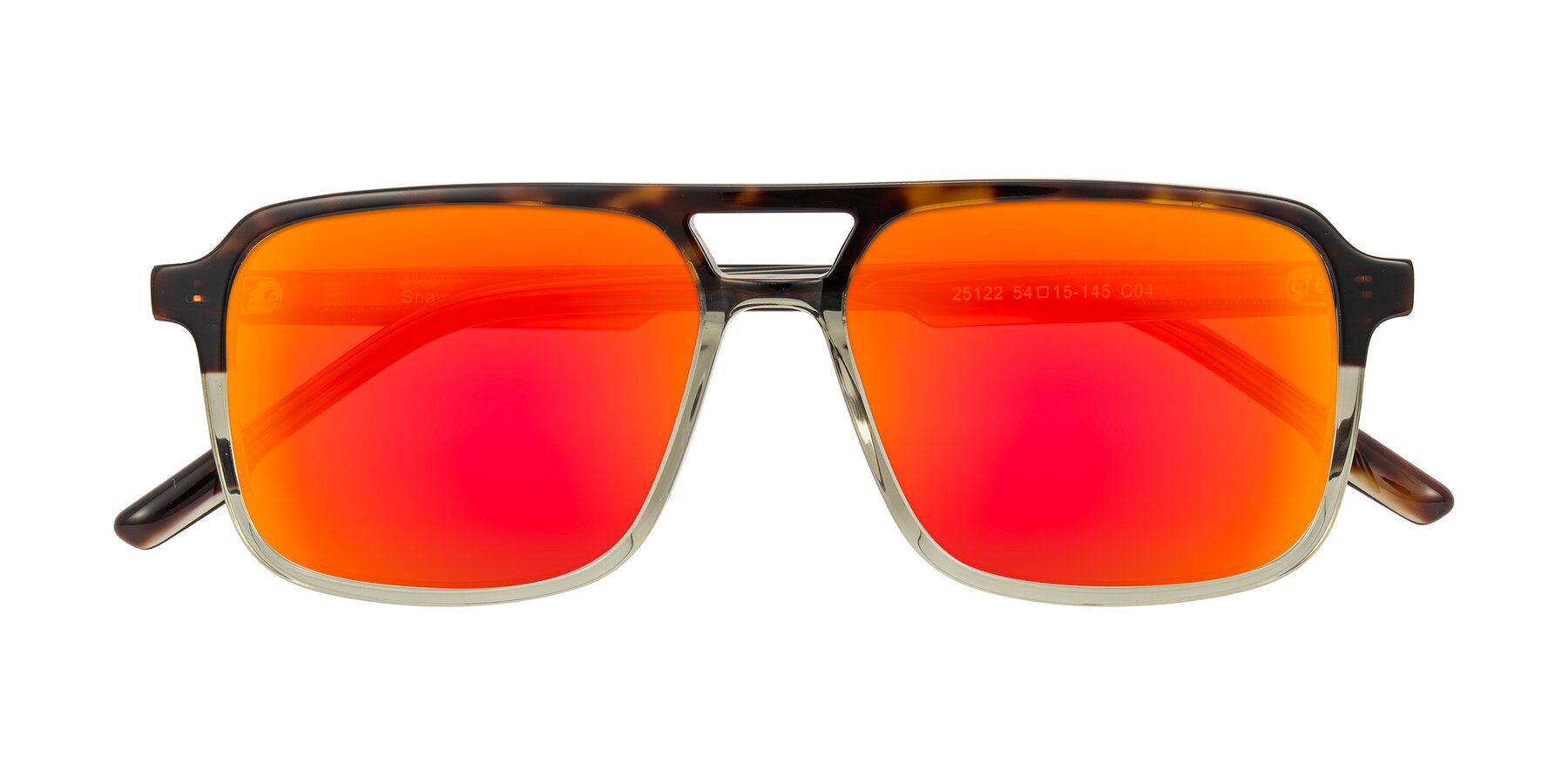 Folded Front of Shawano in Tortoise/Transparent Green with Red Gold Mirrored Lenses