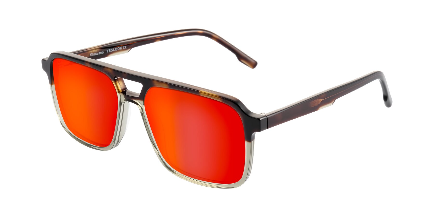 Angle of Shawano in Tortoise/Transparent Green with Red Gold Mirrored Lenses
